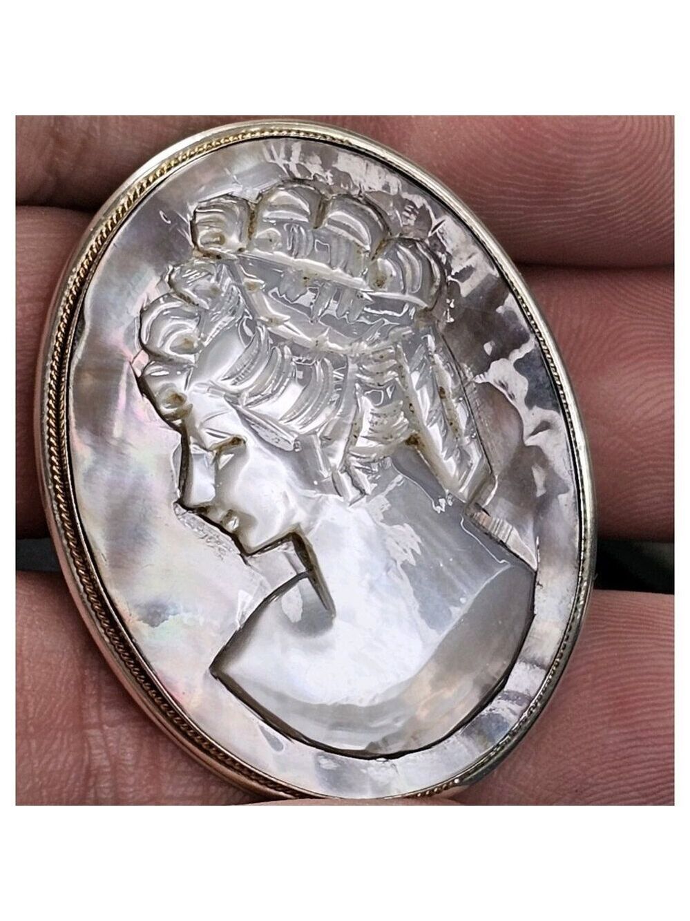 Antique Eaton & Co 925 Sterling Silver Mother Of Pearl Cameo Broach Hallmark